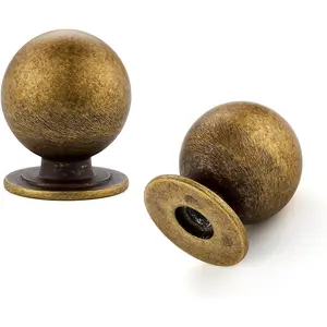 12 Pack Antique Brass Cabinet Knobs, Round Dresser Knobs, Ball Kitchen Cabinet Hardware, 0.95" Diameter