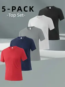 5 Pack Men's Lightweight Performance T-Shirts Premium Quick Dry Casual Tees | Soft Breathable Short Sleeve Crew Neck Tops | Cooling Tech Fabric Summer Shirts for Everyday Wear, Walking, Home & Travel Use Gym Tee Fitness Sport Outfits
