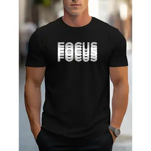 Focus Repeat Gradient Text Motivational T-Shirt 100% Cotton Soft Casual Unisex Gym Entrepreneur Short Sleeve Graphic Tee