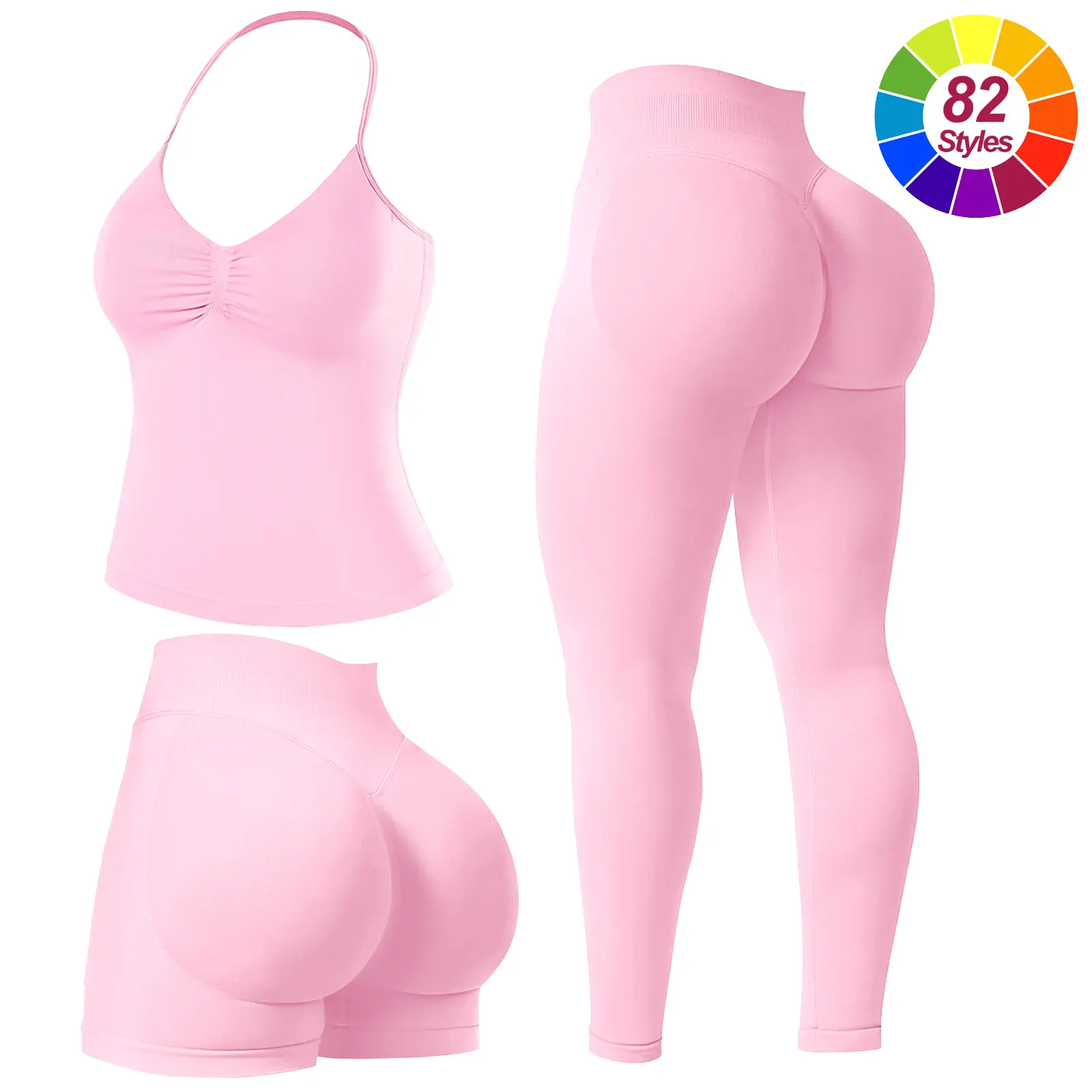 RICH BRIA Sports Sets for Women Seamless Halter Tank Top with High Waist Shorts Set for Yoga and Fitness, Breathable & Comfortable Activewear Summer Two-Piece