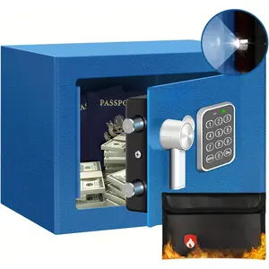 Safe Box for  Safe (0.23 Cubic ) with Fireproof Bag, Personal  Safe for  Saving, Mini Safey with Key, Digital Safety Box with Light,  Lock safey (Blue)