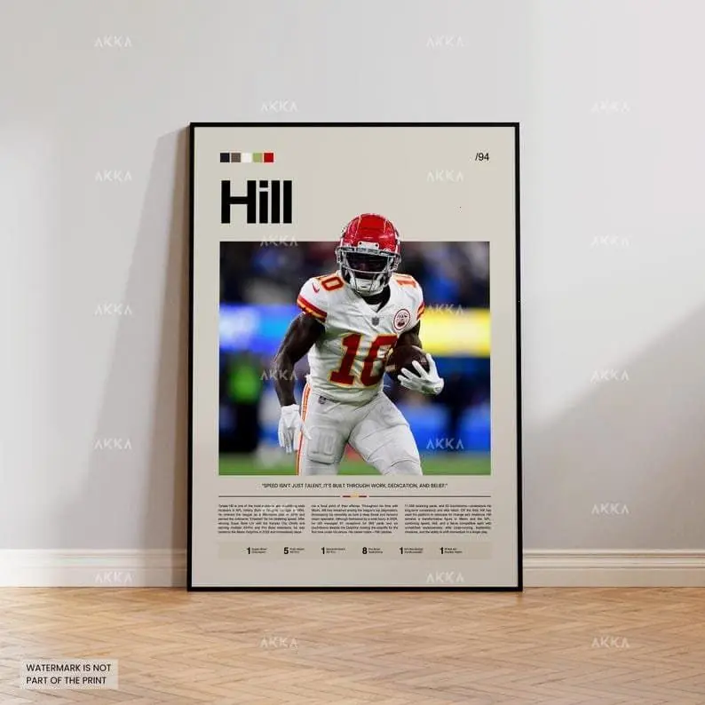 Tyreek Hill Kansas City Chiefs NFL Artistic Hanging Poster - Lightweight Photo Paper Wall Decor, Ideal Gift for NFL Fans for Room Decoration