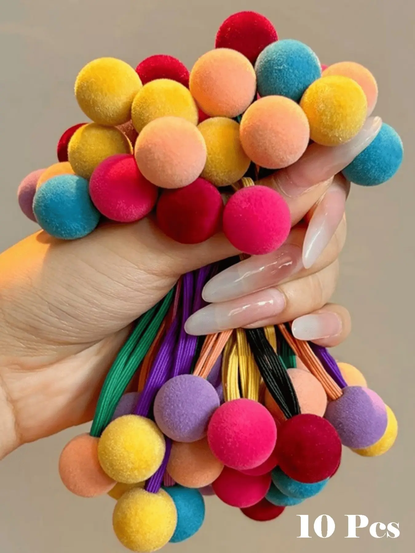 10pcs/Pack Colorful Pom Pom Heart Shaped Elastic Hair Scrunchies, Flocked Candy Color, High Elasticity, Non-Damaging, Elastic Hair Accessory, Sturdy For Everyday Use, Autumn/Winter Hair Ties Ponytail Holders, Hair Accessories Set