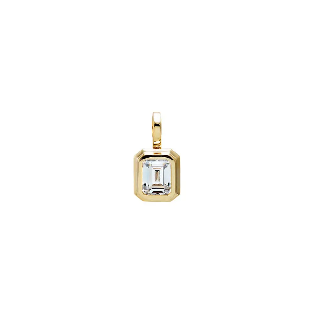 Modern CZ Emerald Cut Solitaire Charm, Brass Base Costume Jewelry Charm for All Day Wear