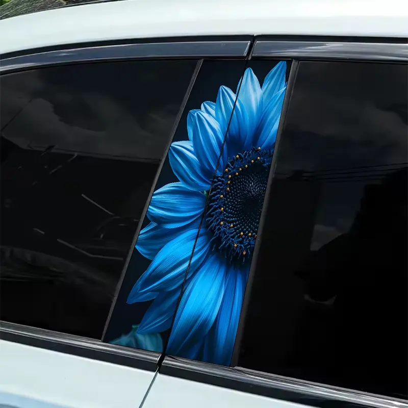 2-Piece blue flower creative sticker Car Decals designed for automotive B-pillar windows - scratch-resistant, waterproof, easy to stick and remove, suitable for cars, trucks, SUVs and other vehicles, trucks, SUVs and plastic/metal, Car Stickers