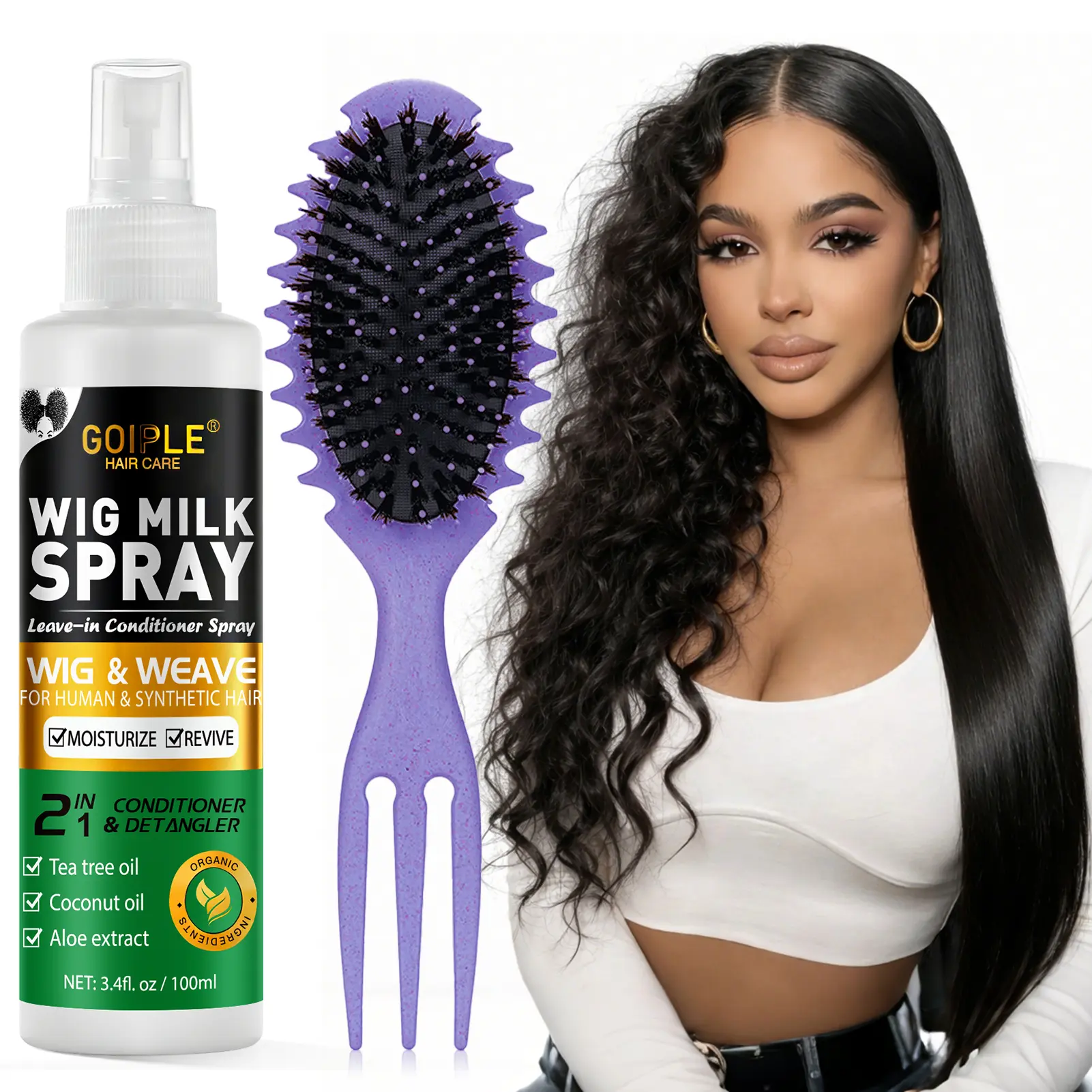 Wig Milk Spray 2 in 1 Leave-In Conditioner for Hair Wigs & Detangler - Moisturizing , Defines, Hydrate For All Hair Types Coconut Oil Aloe Extract