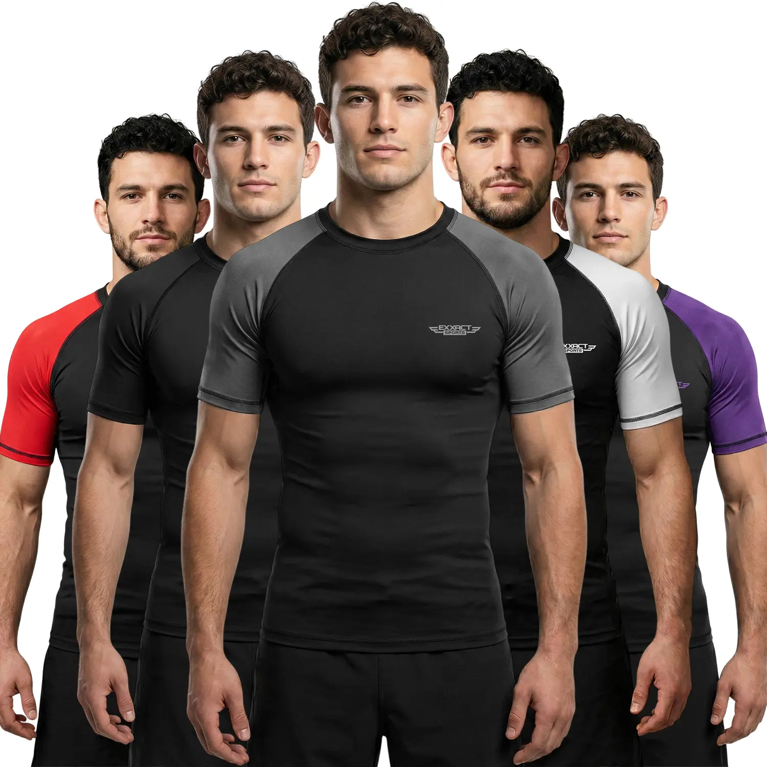 Exxact Sports Men's BJJ Short-Sleeve Ranked Compression Rash Guard - Gymwear Gymclothing Exercise Compression Garment with 4-Way Stretch, Anti-Odour, Breathable for MMA, Wrestling (Gray)