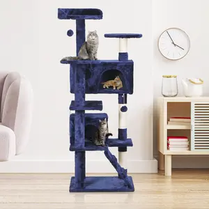 Zeny 55" Plush Fabric Cat Tree Tower - Vertical Scratcher, Spacious Condo, Multi-Level Cat Furniture, Scratching Posts, Anti-Tip Base, Included Toy