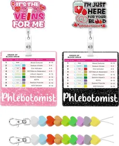 8 count Phlebotomy Badge Reel Set Order of Draw Badge Card Beads,Phlebotomy Essentials Phlebotomist Badge Reel Accessories, Phlebotomy Practice Kit Lab Rn Badge Buddy Reel Nurse Supplies