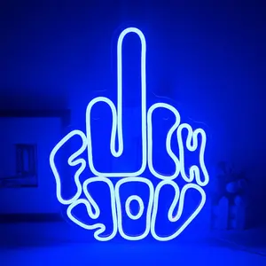 Letter Gesture Neon Light Sign, Wall Mounted, Adjustable Leds, Blue LED, USB Powered, Bedroom Party Bar Decor, Game Zone Glow Sign