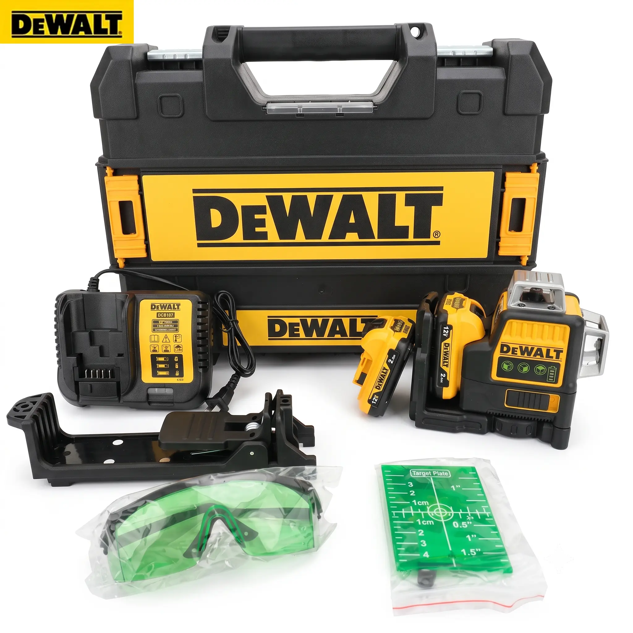 DEWALT 089 Self-Levelling Cordless Laser Level Set with DCB612 Lithium Battery & Threaded Base, IP54 Protection Alignment Tool for Tile Work and Drywall Installation