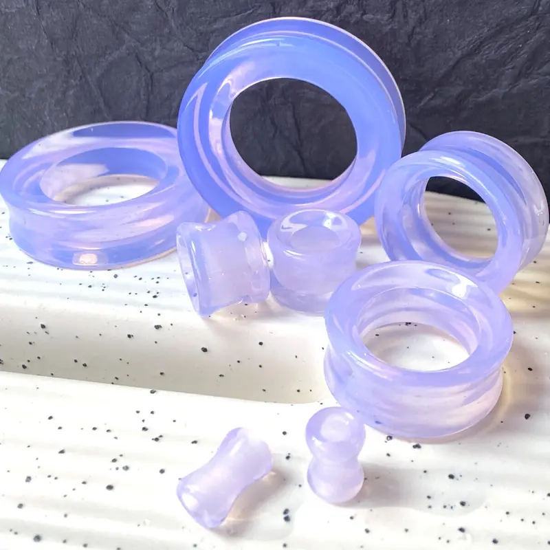 PAIR Lavender Opalite Double Flare Tunnels Stone Glass Plugs Earlets Gauges