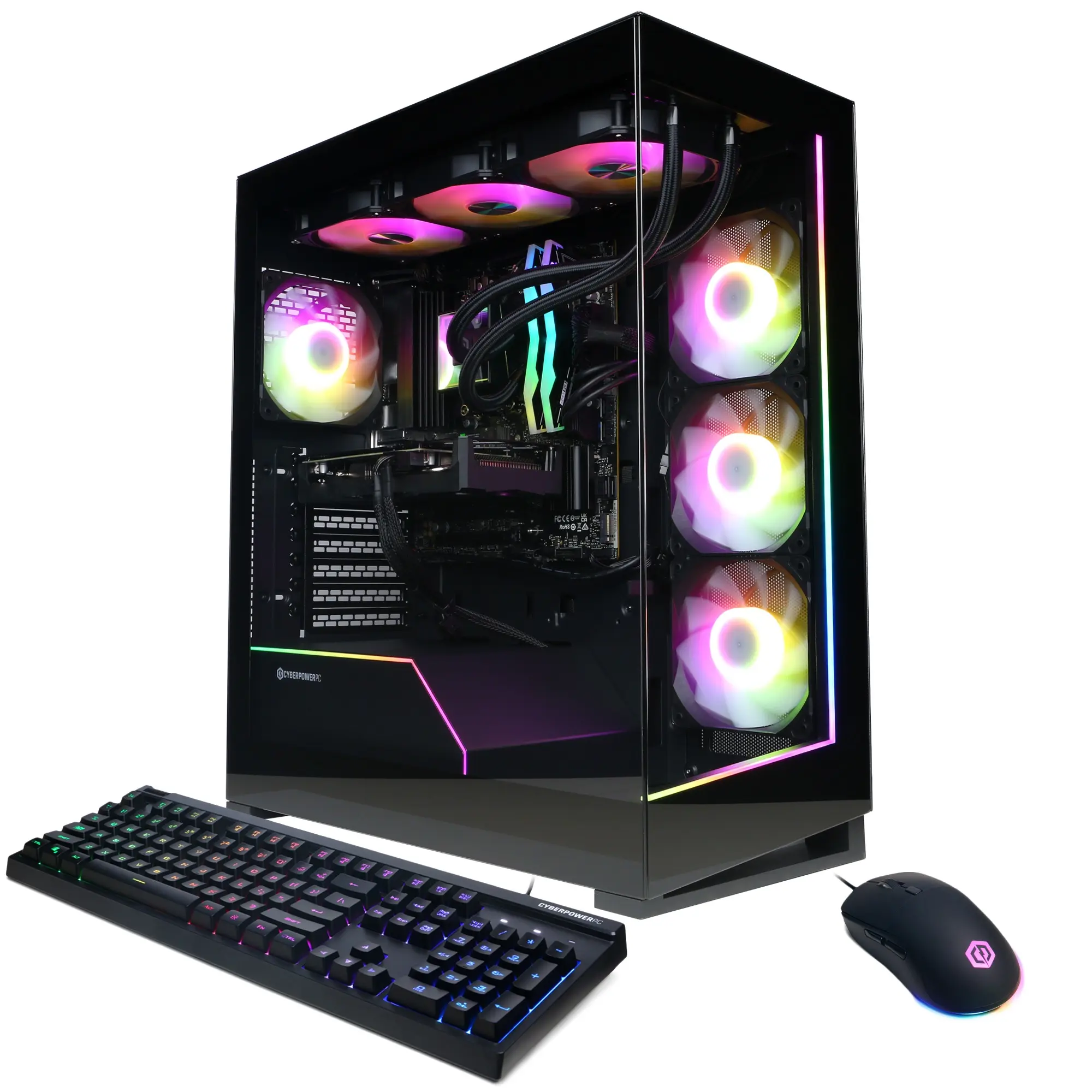 CyberPowerPC SLC11440CPG Gaming Desktop PC, AMD Ryzen 9 9900X, 32GB DDR5, Radeon RX 9060 XT 16GB, 2TB PCIe 4.0 NVMe SSD, WiFi/BT, RGB Gaming Keyboard/Mouse & Windows 11 Home