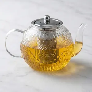 Amzcku 50OZ/1500ml Vintage Glass Teapot with Removable Infuser – Stovetop Safe, Borosilicate Glass Tea Kettle for Blooming & Loose Leaf Tea