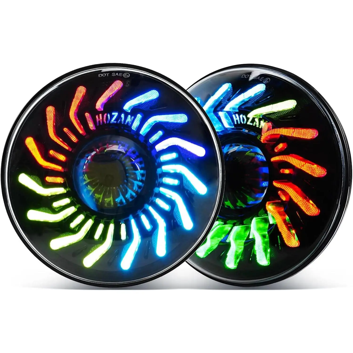 7in LED Headlights, Round Chrysanthemum Petal RGB DRL with Timer, Musical, Waterproof, Wireless Features, Compatible with Wrangler JK JKU TJ LJ