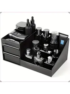 Multi-Functional Countertop Cosmetic Storage Box with Drawers & Multi-Layer Adjustable Shelves, Perfume Skincare & Toiletry Organizer, Durable Plastic Modern Bathroom Vanity Rack