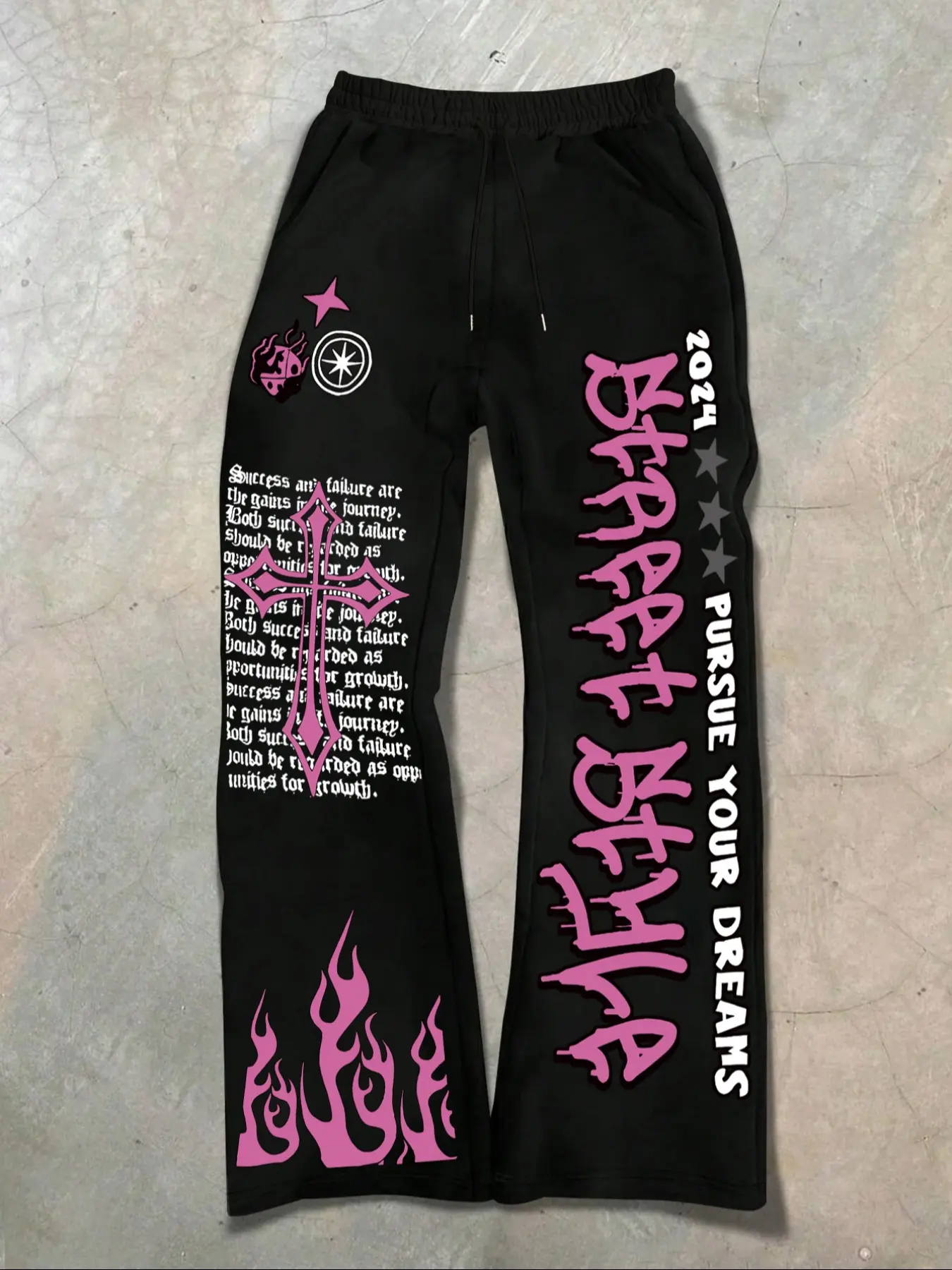 Men's Casual Sporty Long Pants, Cross Flame Print Drawstring Wide Leg Joggers, Loose Fit All Season Men's Clothing, Sweat Pant Print