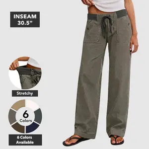 Flamingals Solid Seam Detail Drawstring Mid Rise Straight Leg Pants High Stretch Fabric Women's Wear Minimalist Fit Basic Style Multiple Colors