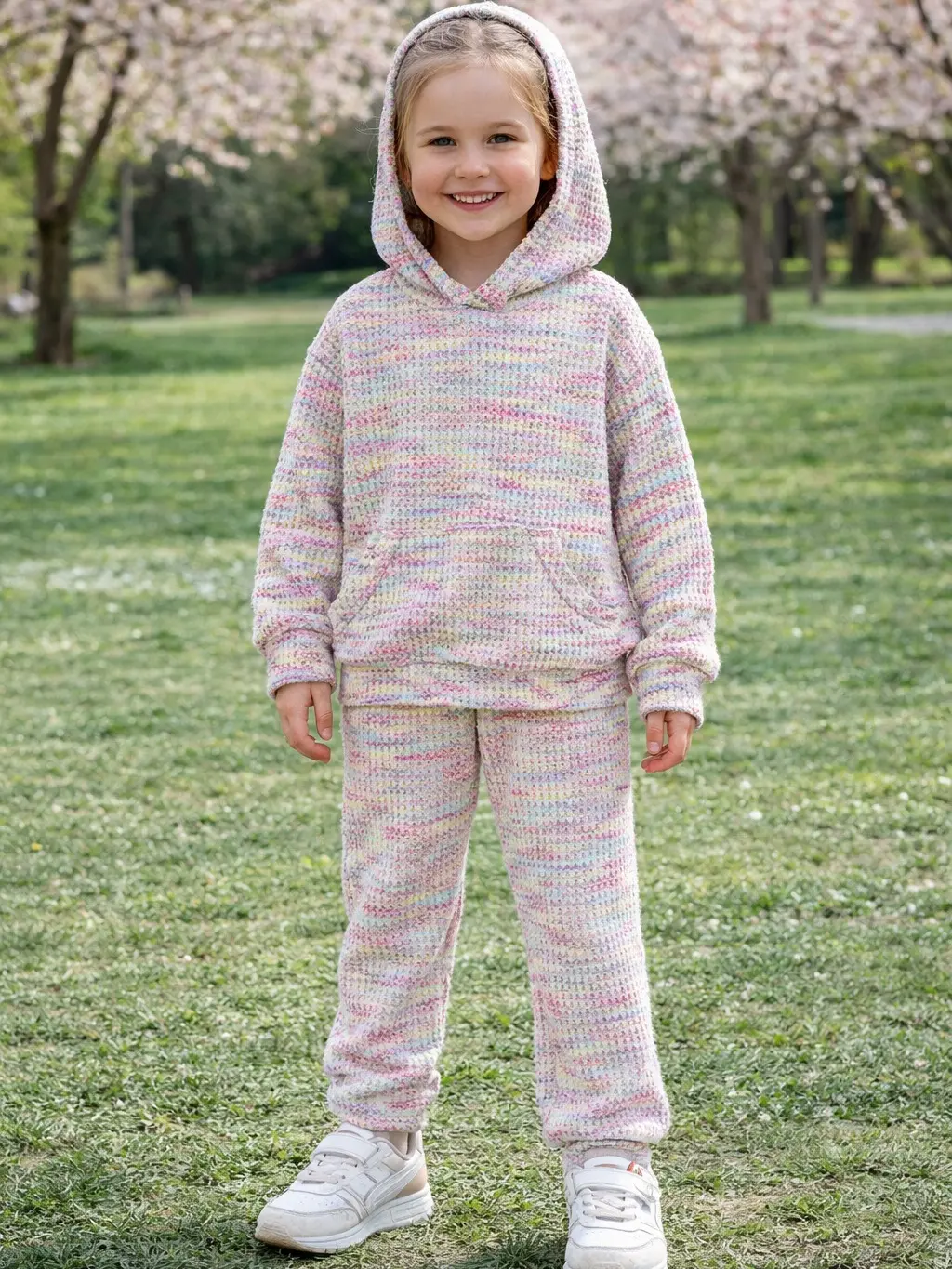 Toddler Girl Colorful Tie Dye Qutfit Set Soft TexturedKnit Pullover Hoodie & Pants Casual Sportswear Kids DailyLoungewear Fall Winter Warm Clothes Baby Girl FashionTracksuit Must Have