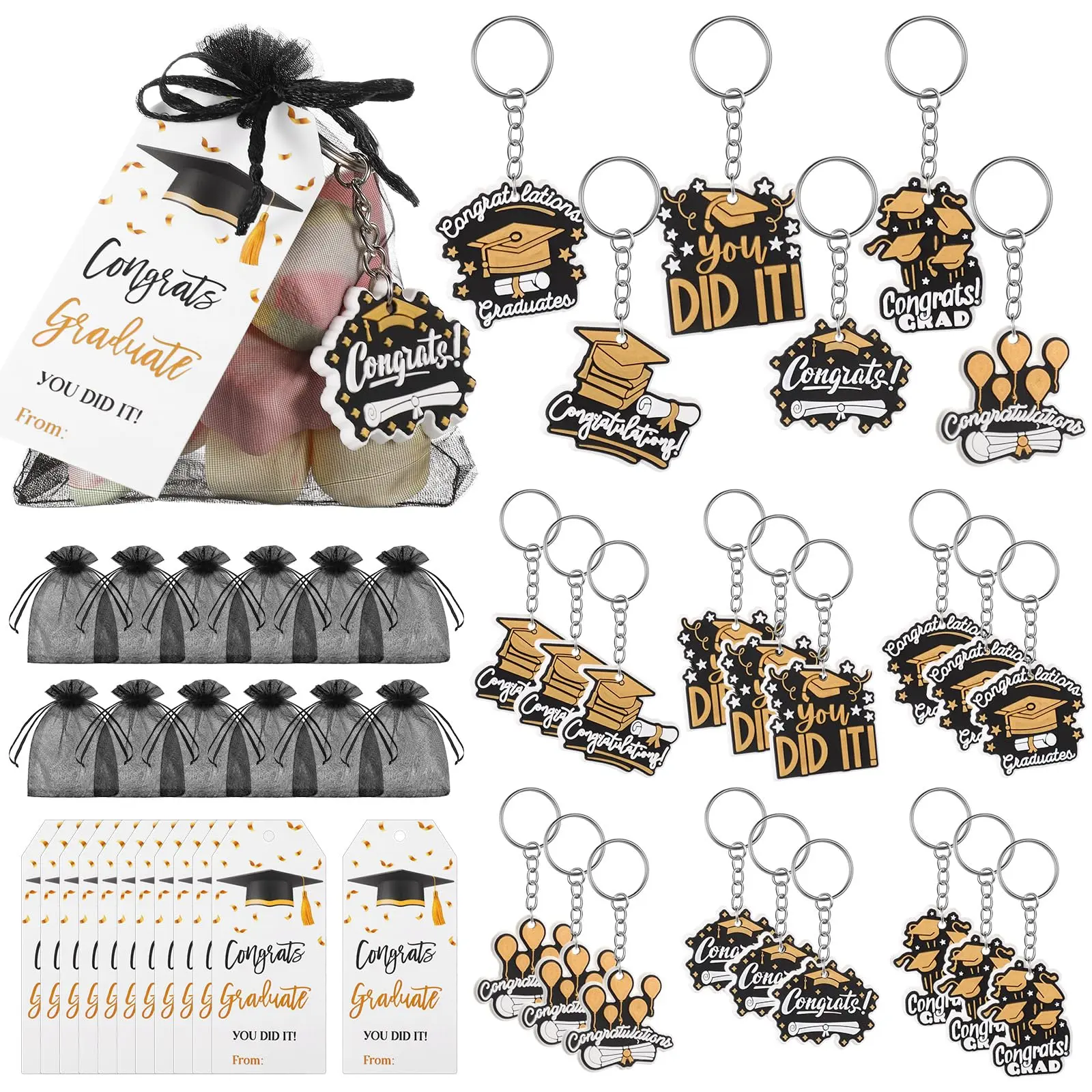 12/24 Sets Bulk Class of 2026 Grad Keychain with Goodie Bags for School Graduation Party Favors Teacher Appreciation Gift Nurse Week Supplies Bulk Keychains Gifts with Inspirational Greeting Card Employee Appropriation Thank You Gift