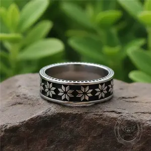 GTHIC Simple Punk Rhombus Flower Stainless Steel Ring Cool Retro Unisex Accessory for Daily Wear