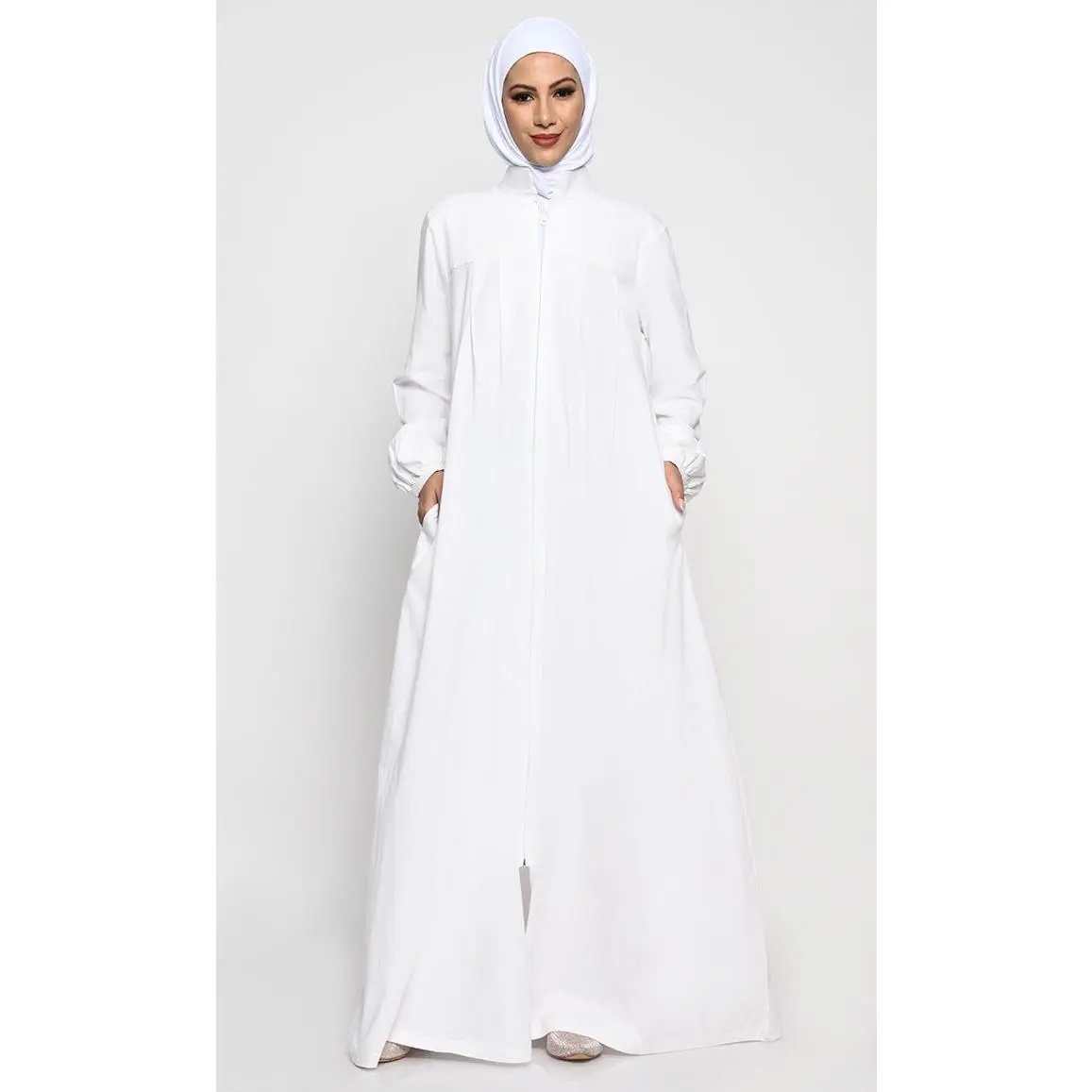 Cotton Jersey Abaya with Mandarin Collar and  Zip