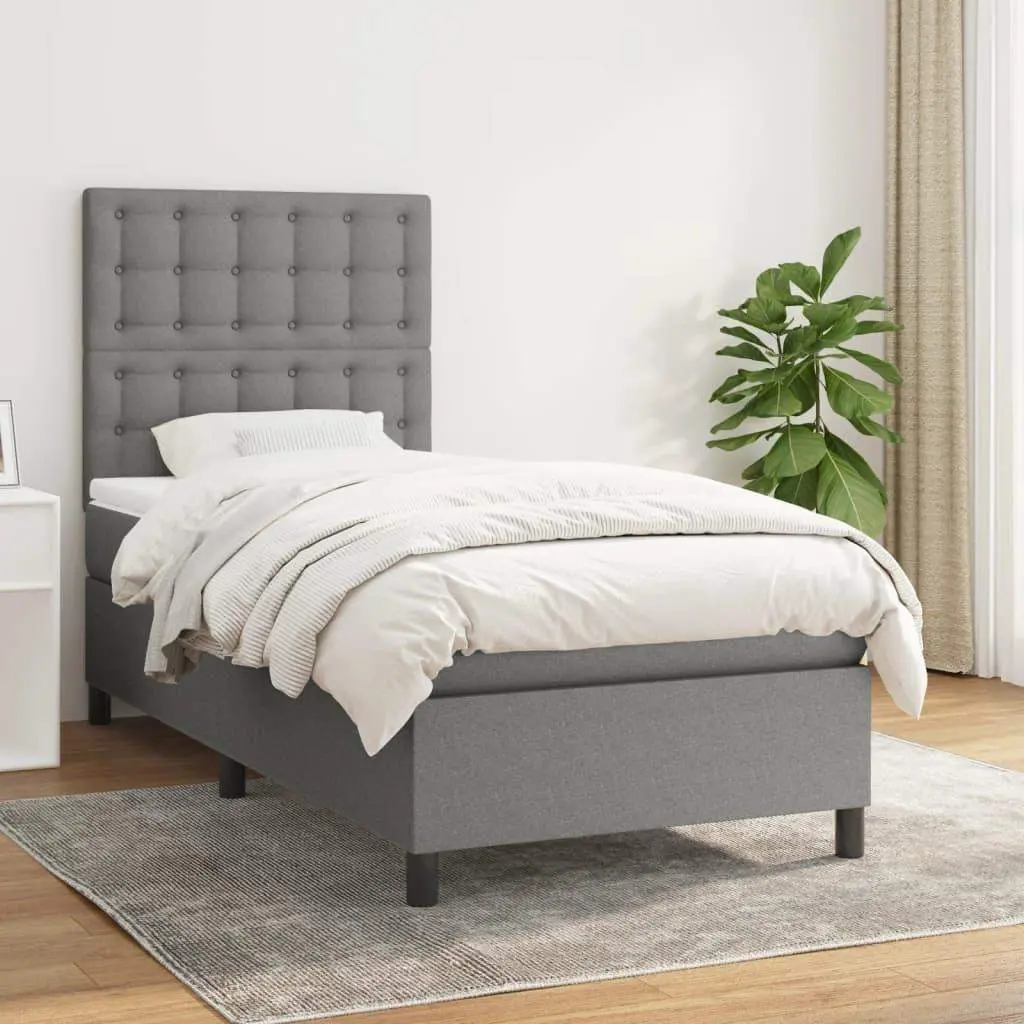 Box Spring Bed with Mattress Dark Gray Twin Fabric