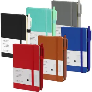 6 Pack A6 Pocket Small Notebook with 6 Pens Bulk Classic Hardcover Leather Journal Set with Pen Holder for Men Women Writing, Office, Home, School, Business, 100GSM, 3.5" x 5.5", Multicolor