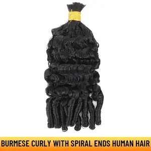 YGwigs Double Drawn Burmese Curly with Spiral Ends Natural Black Bulk Human Hair