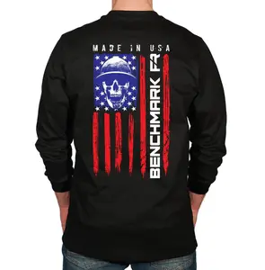 FR Benchmark Skull Flag Flame Resistant Long Sleeve Shirt Logo Graphic Hoodie Menswear, Womenswear, Cotton Shirt, T-shirt, Sweatshirt, Hoodie