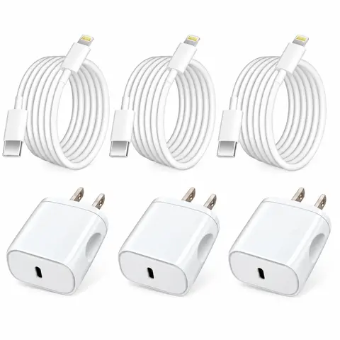 SANPRIO 3-Pcs 20W USB-C Super Fast Charging Blocks with 10FT Type-C Lightning Cables, Electronic Mobile Travel Chargers for iPhone 14 Pro/13 Pro Max/12/11 Pro/Mini Cellphones