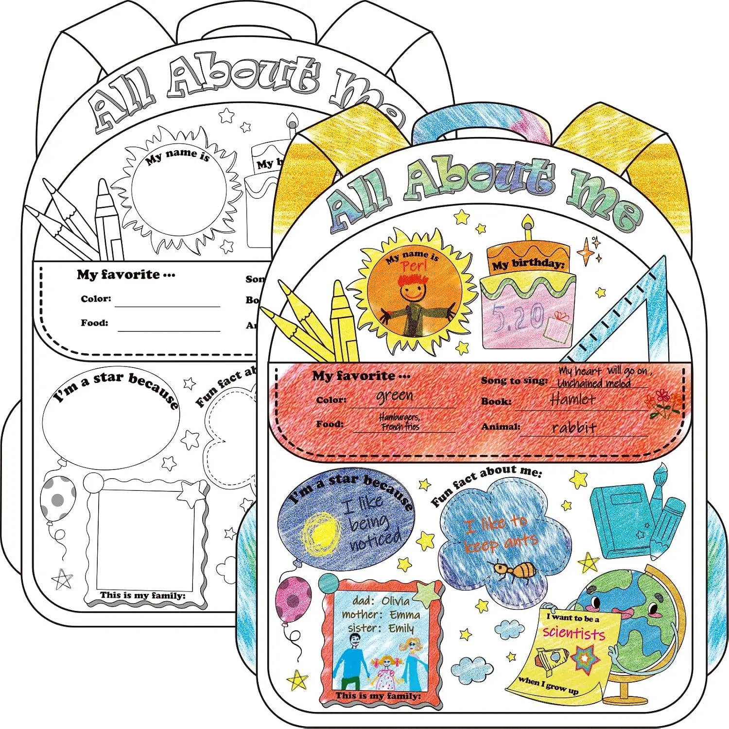 40 Schoolbag Read All About Me Posters Star Students Posters to Fill in for Kids Students Teachers All About Me Poster Decoration Elementary School Kindergarten Classroom Supplies