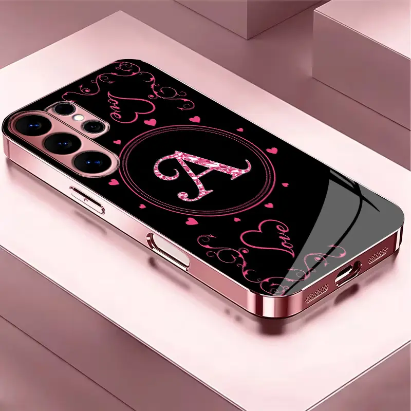 Suitable for [Galaxy S26 Ultra] Women's high-end phone case，The latest Pink Iridescent Glass Case—choose from 26 premium-look letters.YM99