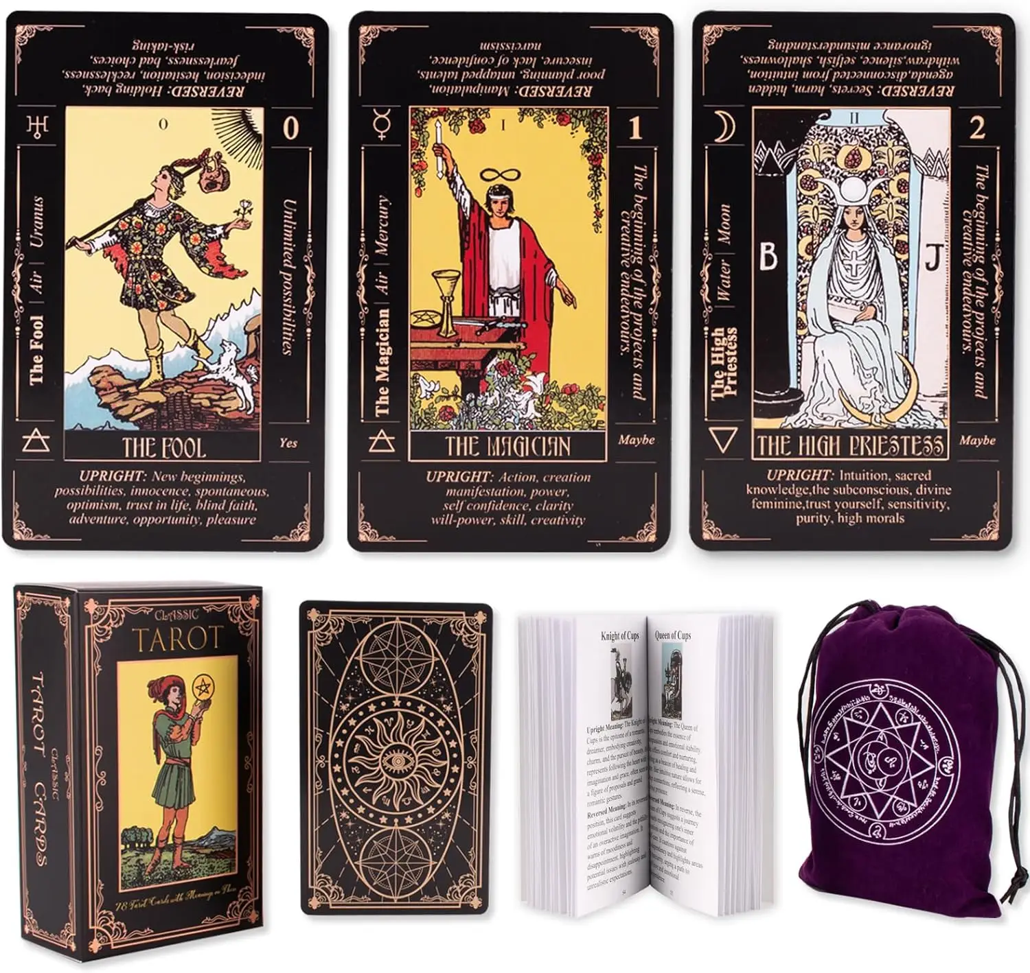Tarot Cards for Beginners, Classic Tarot Cards with Meanings on Them, Durable Tarot Cards with Guide Book for Beginners