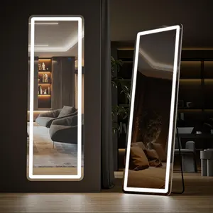 Floor Mirror Stand Mirror Full Length with LED Lights, Floor Mirror Dimming & 3 Color Lighting