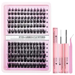 DIY Lash Extension Kit, Natural Look False Lashes 144pcs Clusters Kit with Lash Bond & Seal, Lash Remover, Lash Tweezers, C Curl, 10-16mm