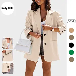 Imily Bela Women Casual Oversized Blazers Lapel Button Down Solid Work Office Blazer Jacket
