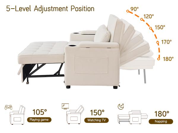 Korser 55.5-Inch 3-in-1 Convertible Chenille Sofa Bed, Pull-Out Double Couch With 5-Position Adjustable Backrest & Cup Holders, Ideal For Small Apartments & Living Room Korser 55.5-Inch 3-in-1 Convertible Chenille Sofa Bed, Pull-Out Double Couch With 5-Position Adjustable Backrest & Cup Holders, Ideal For Small Apartments & Living Room
