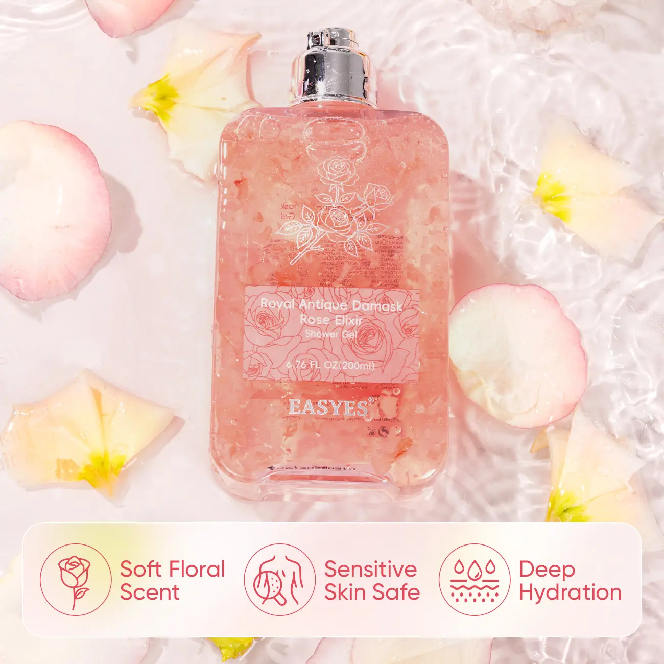 【Easyes】Rose Essence Native Body Wash - for Dry Sensitive Skin 3X repair Deep Instant relief of dryness and itching Red rose fragrance Moisture Soft Skin vegan no animal testing The best choice for gifts -K