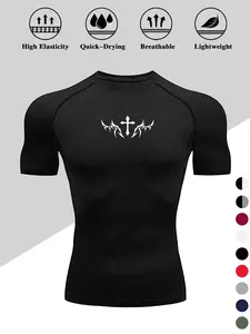 Men's Dragon Print Compression Active T-Shirt, Quick-Dry Breathable Stretch Fabric, Tight-Fitting Short Sleeve Top for Fitness and Outdoor Activities