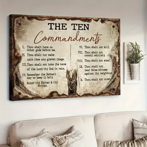 2D Flat Vintage Ten Commandments Canvas Art , Perfect for Room Decor