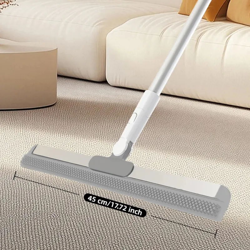 Multifunctional Rubber Floor Cleaner Mop - Non-Stick Silicone Head with Water Scraper, Dry-Wet Dual-Use, 75cm-117cm Adjustable Long Handle Broom, Household Bathroom Cleaning Supplies, Adjustable Long Handle Brooms