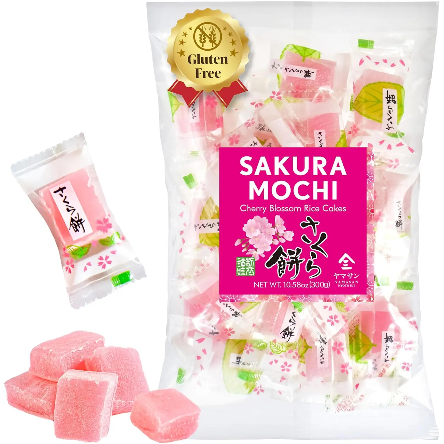 YAMASAN KYOTO UJI Japanese Sakura Mochi Rice Cake Candies 10.58oz | Real Traditional Cherry blossom Rice Cakes, Japanese Snacks, Japanese Candy, Sakura Mochi Candy, Individually Wrapped 300g