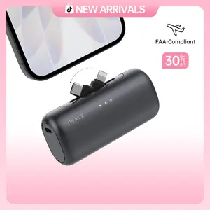 iWALK LinkPod 5000mAh 2-in-1 Connector Portable Power Bank, Fast Charging Dual Port Compact Mobile Phone Accessories, 2-Way Charge for iPhone & Android Phones, USB Battery Travel Gadget