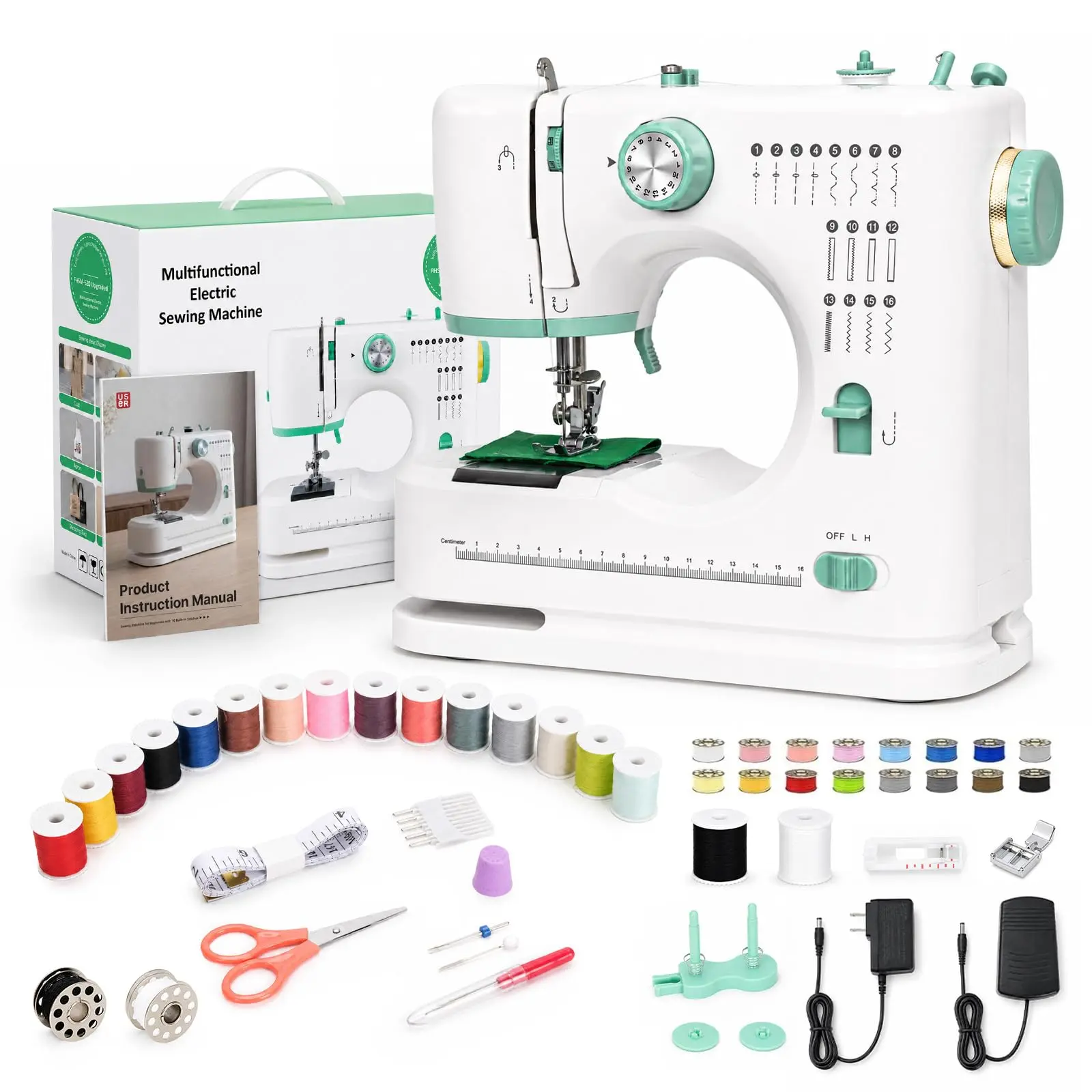 USOR 16 Stitch Sewing Machine for Beginners, Portable Mini Sewing Machine with Foot Pedal, 38-Piece Sewing Kit, Dual Speed Control for DIY Projects, Clothing Repairs & Home Use