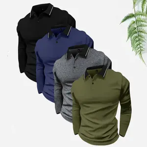 Men's 4-pack classic vintage solid color polo shirts, made from basic, slightly stretchy polyester knit fabric. Men's spring and autumn button-down collar base layer tops, regular fit.