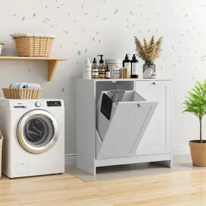 Bellemave  Tilted Laundry Hamper with Removable Basket, Hidden Laundry Hamper, Bathroom Laundry Hamper Storage Cabinet, Free-Standing Home Organizer, White