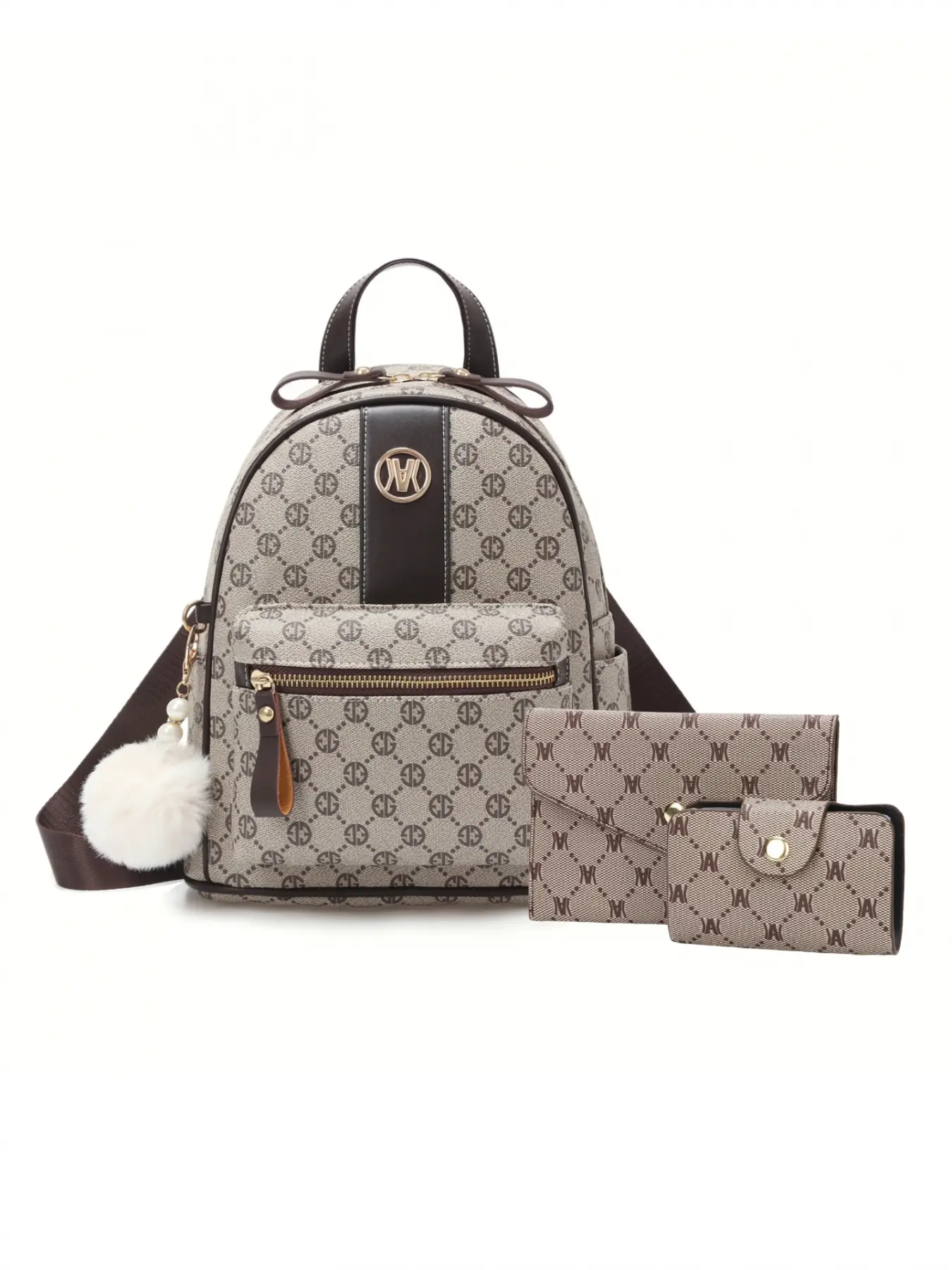 Women's Bag Set 3-Piece, Fashionable and Casual Women's Backpack, Purse Backpack Combo, Letter Printed Pattern Design Women's Backpack, Travel Bag Student Backpack, Commuter Backpack, Large Capacity, Adjustable Shoulder Strap, Backpack Purses