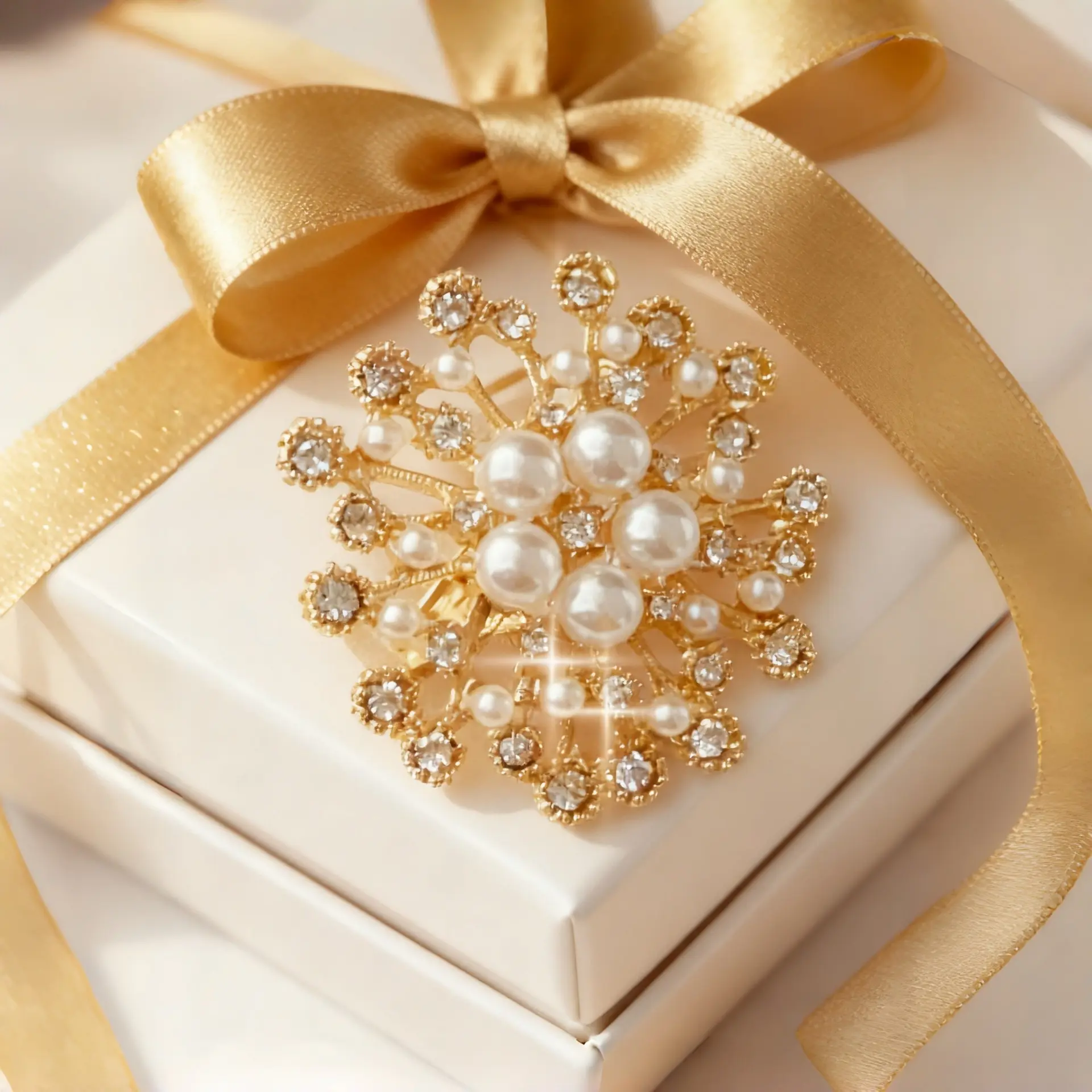 Women's Luxury Symmetric Bloom Vintage Glam Firework Brooch Pin - Metal Faux Pearl & Rhinestone Lapel Pin, 4.5cm/1.77in, 15G Lightweight Fashion Accessory for Wedding Party, Office Work, Office Coats