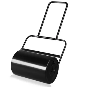 19.5in Lawn Roller Iron Cylindrical | 10 Gallon Capacity Water-Filled Lawn Roller, Heavy-Duty Steel Drum, Rounded Edges for Lawn Care, Easy Push & Tow for Yard Leveling & Seed Packing – Black